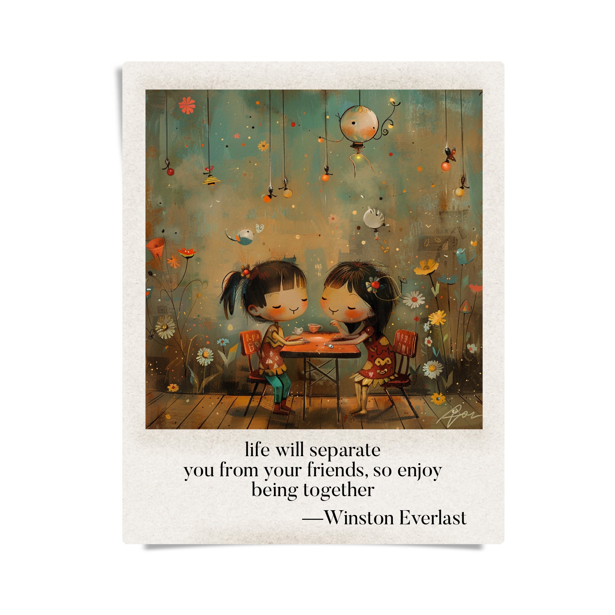 life will separate / you from your friends, so enjoy / being together — haiga by Winston Everlast