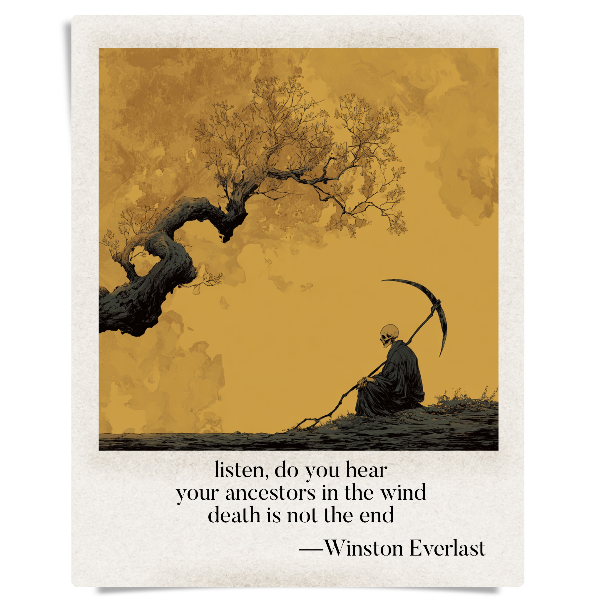 listen, do you hear / your ancestors in the wind / death is not the end — haiga by Winston Everlast