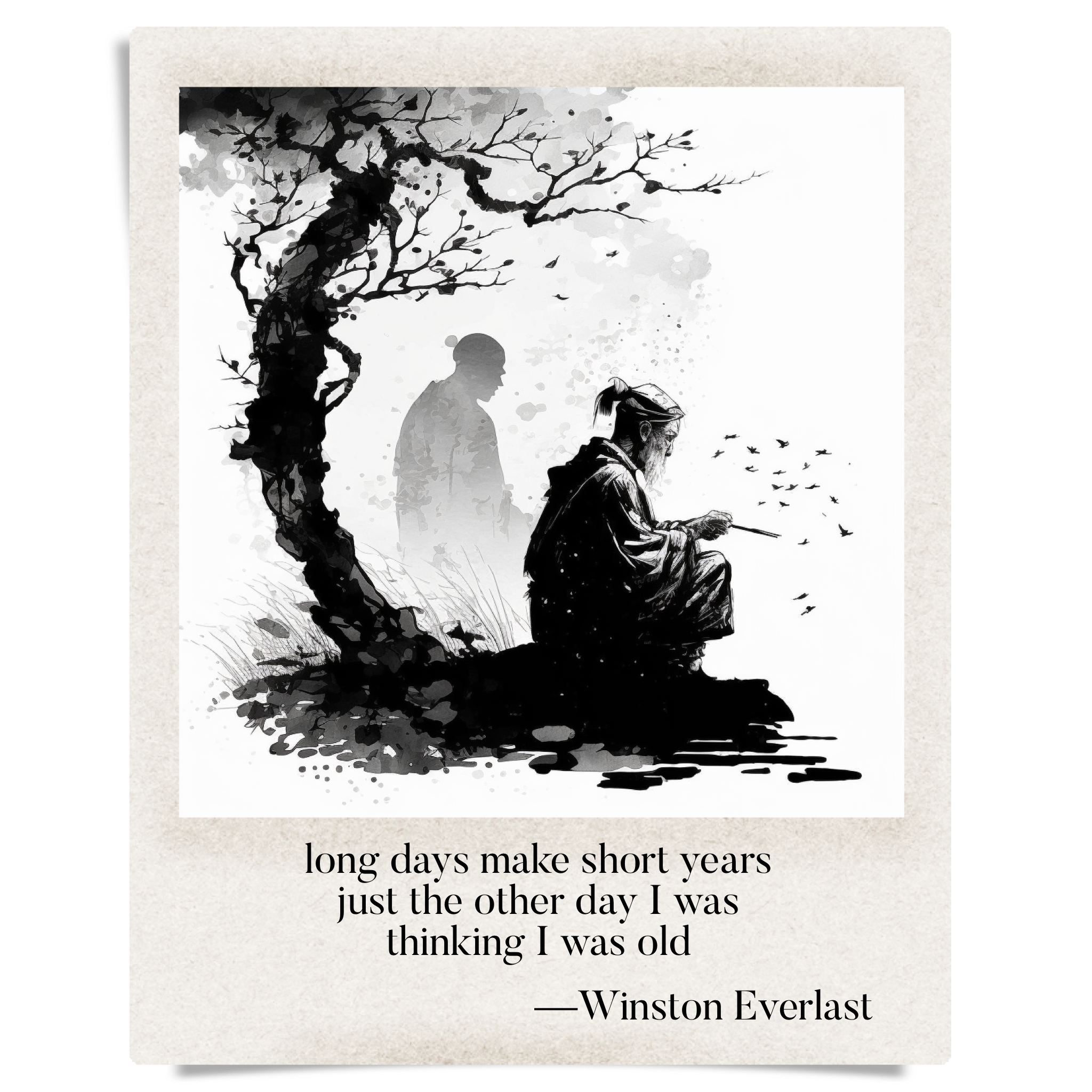 long days make short years / just the other day I was / thinking I was old — haiga by Winston Everlast