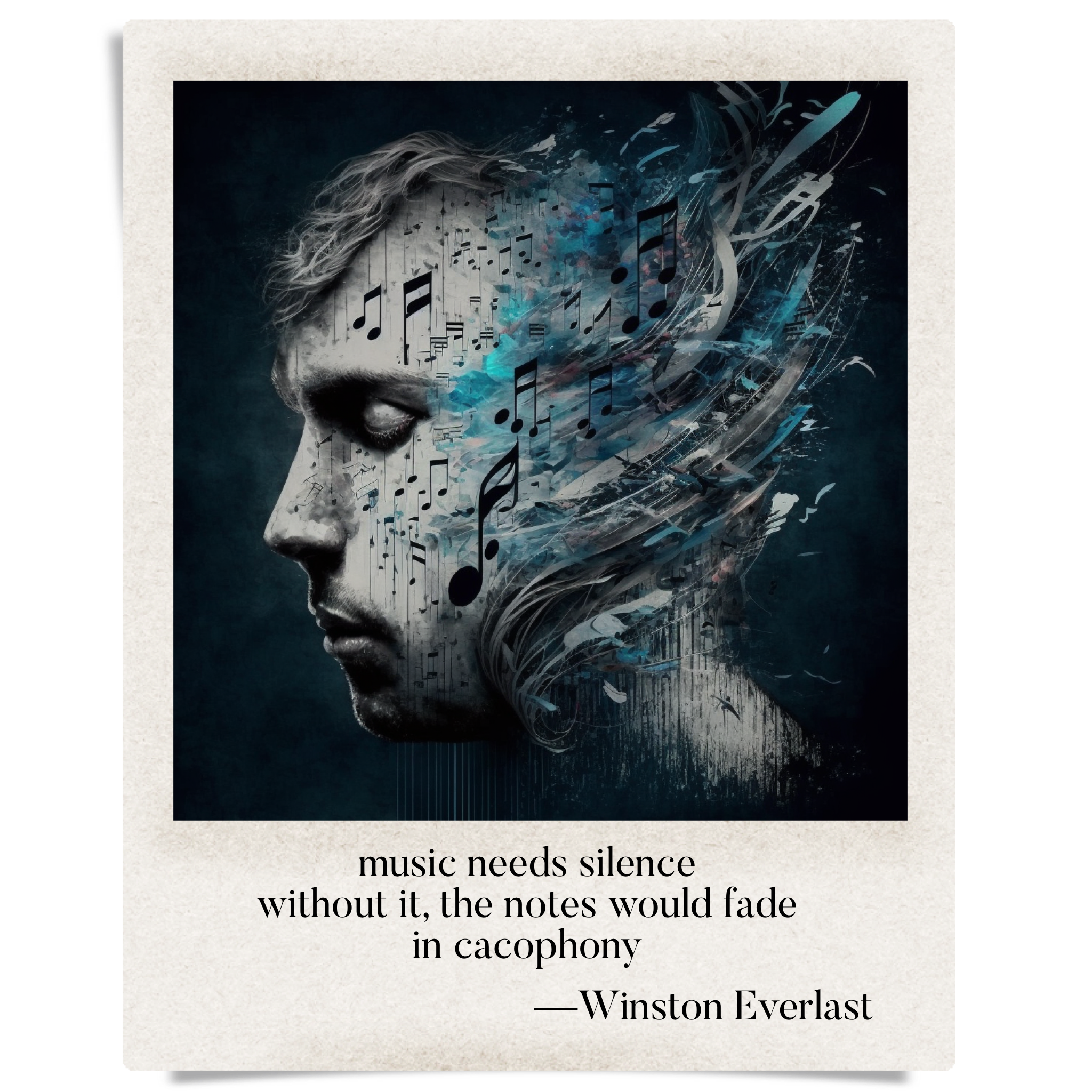 music needs silence / without it, the notes would fade / in cacophony — haiga by Winston Everlast