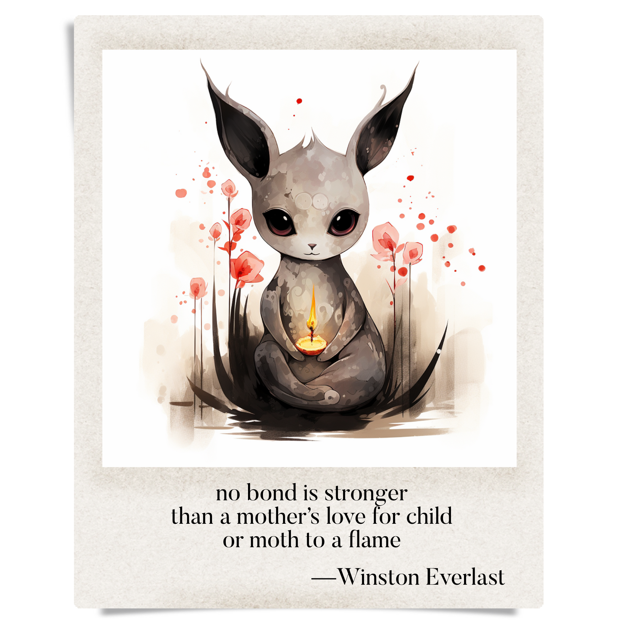 no bond is stronger / than a mother’s love for child / or moth to a flame — haiga by Winston Everlast