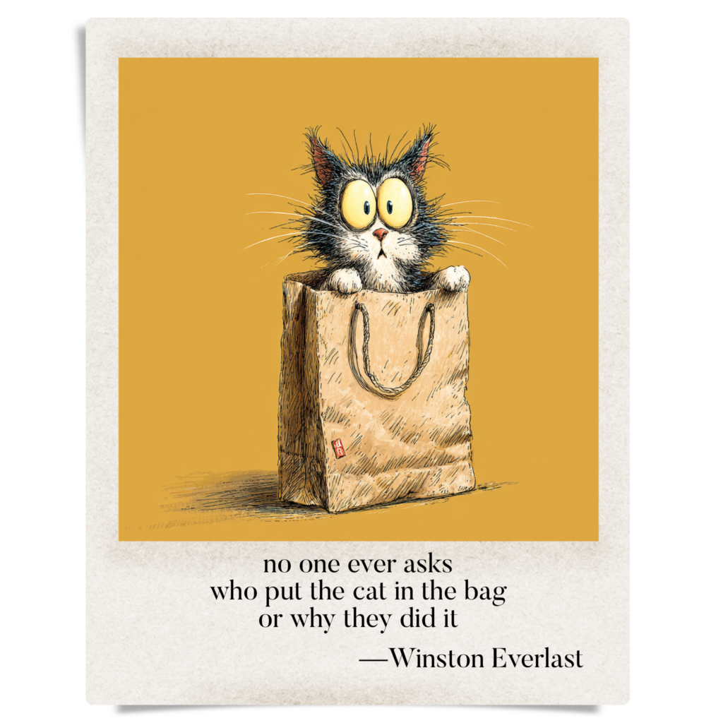 no one ever asks / who put the cat in the bag / or why they did it — haiga by Winston Everlast