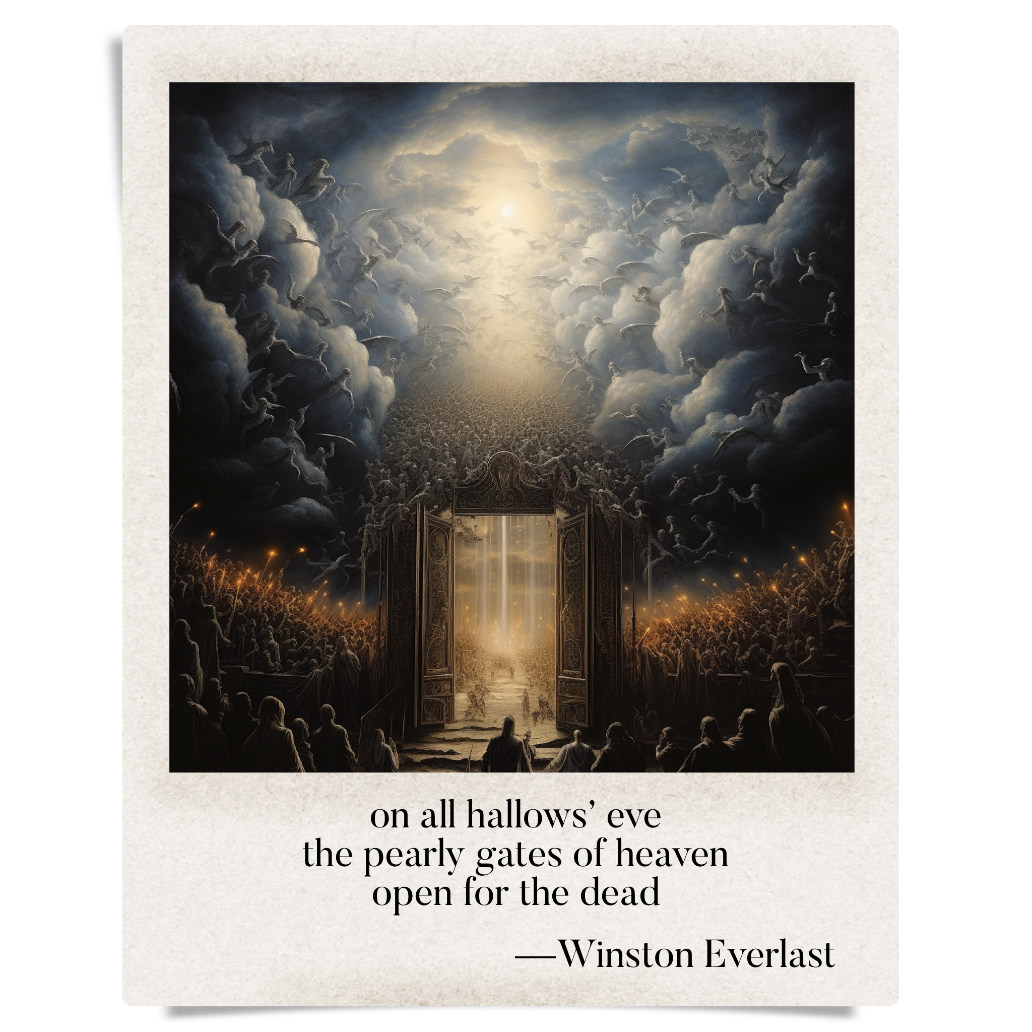 on all hallows’ eve / the pearly gates of heaven / open for the dead — haiga by Winston Everlast