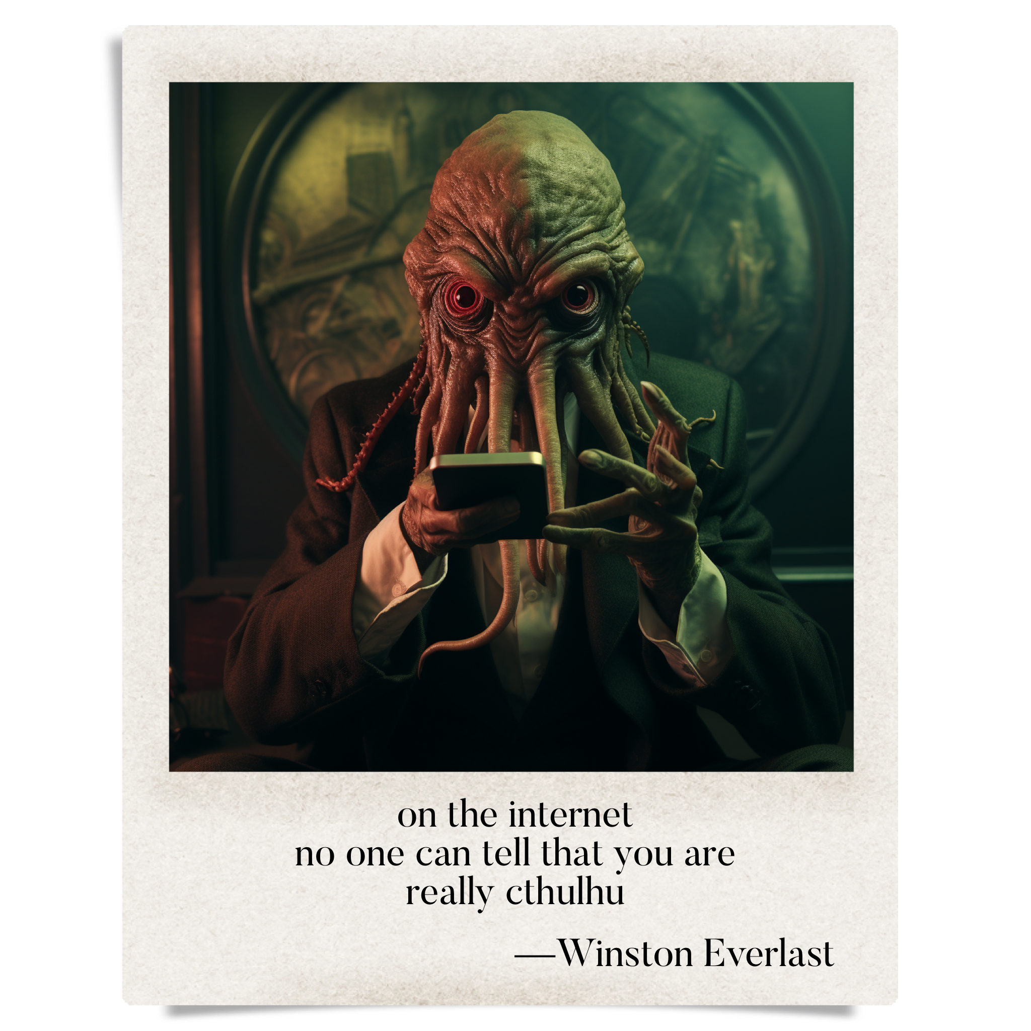 on the internet / no one can tell that you are / really cthulhu — haiga by Winston Everlast