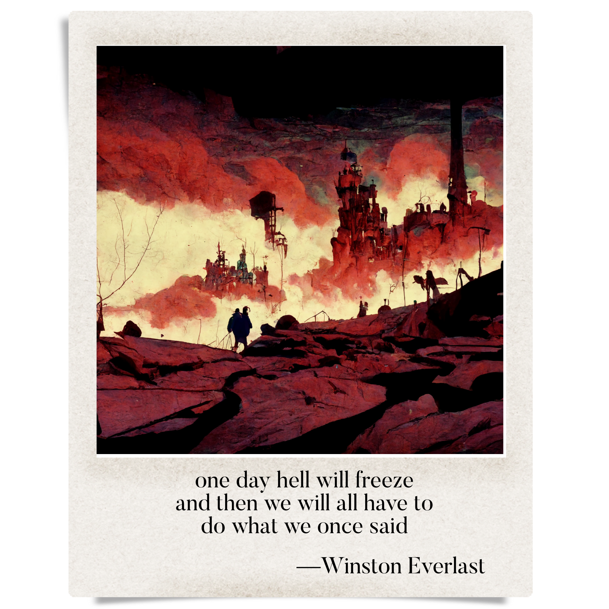 one day hell will freeze / and then we will all have to / do what we once said — haiga by Winston Everlast