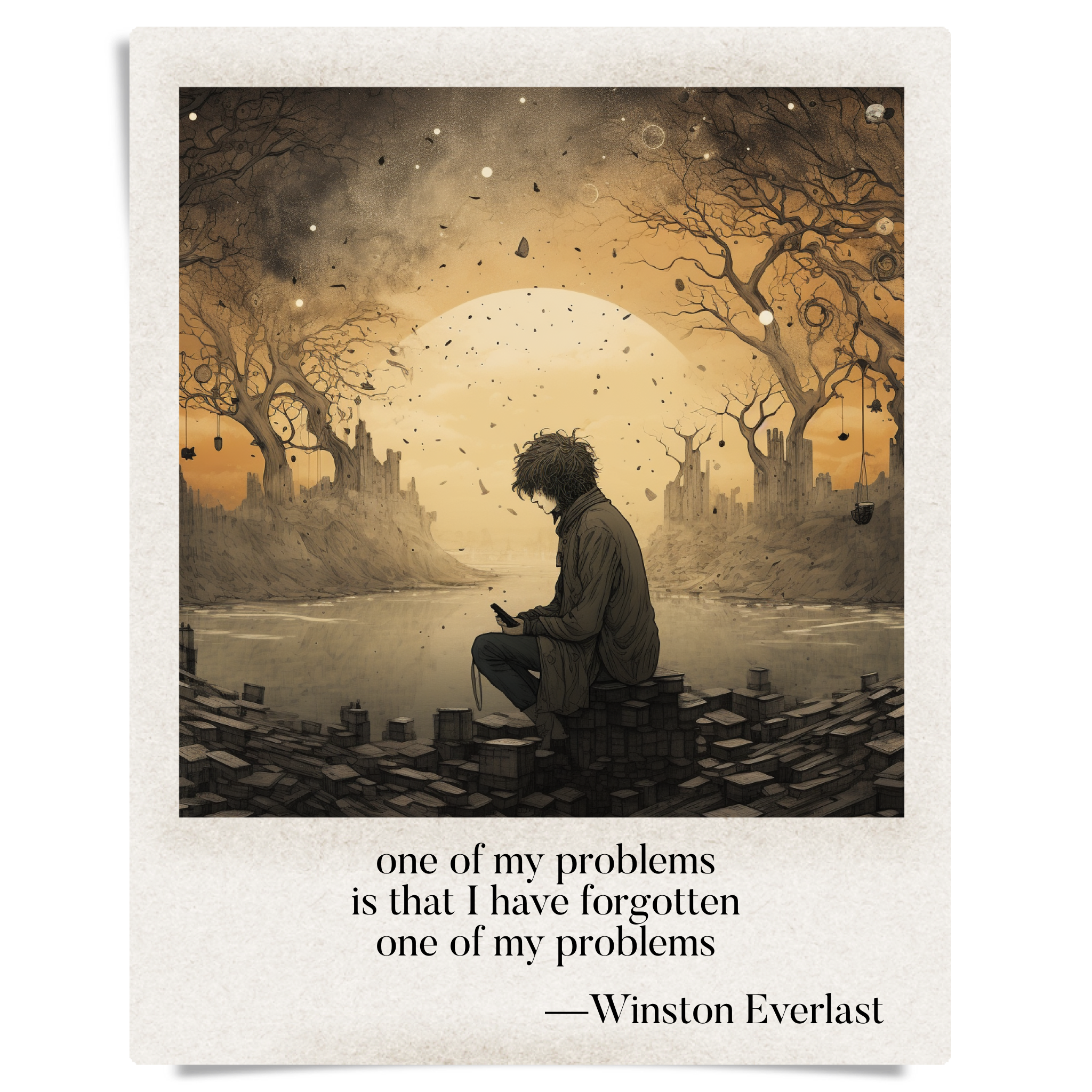 one of my problems / is that I have forgotten / one of my problems — haiga by Winston Everlast