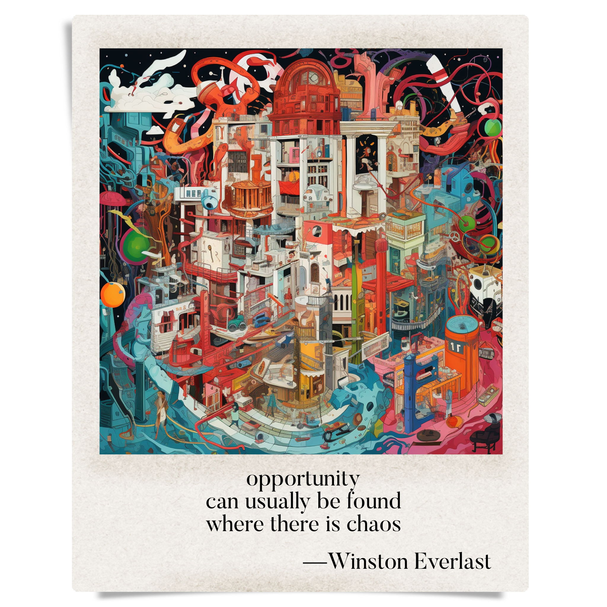 opportunity / can usually be found / where there is chaos — haiga by Winston Everlast