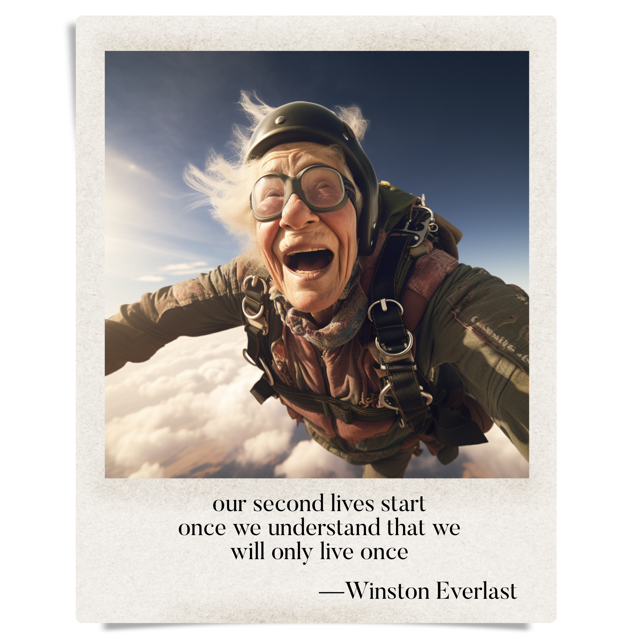 our second lives start / once we understand that we / will only live once — haiga by Winston Everlast