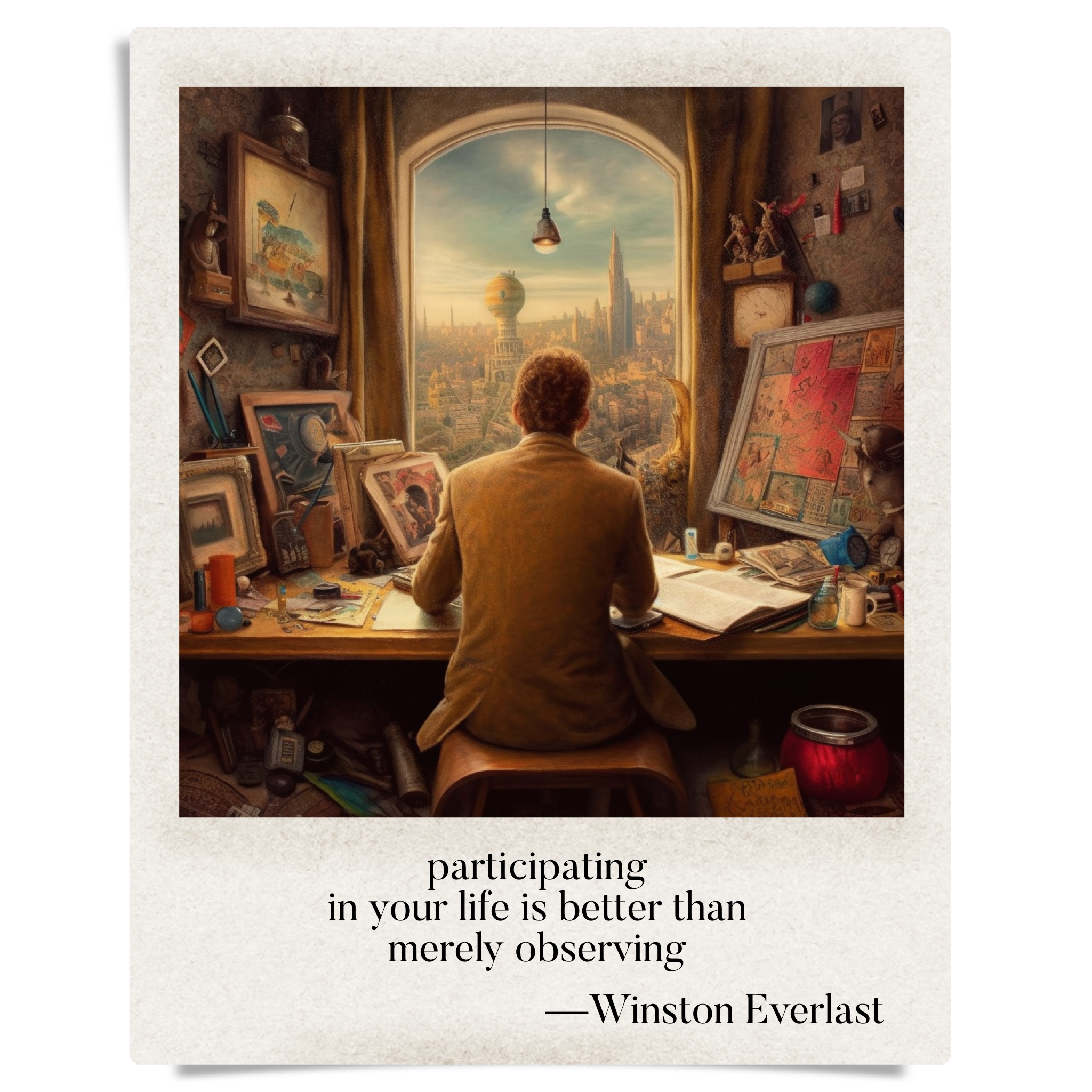participating / in your life is better than / merely observing — haiga by Winston Everlast