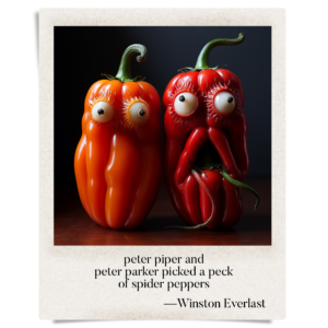 peter piper and / peter parker picked a peck / of spider peppers