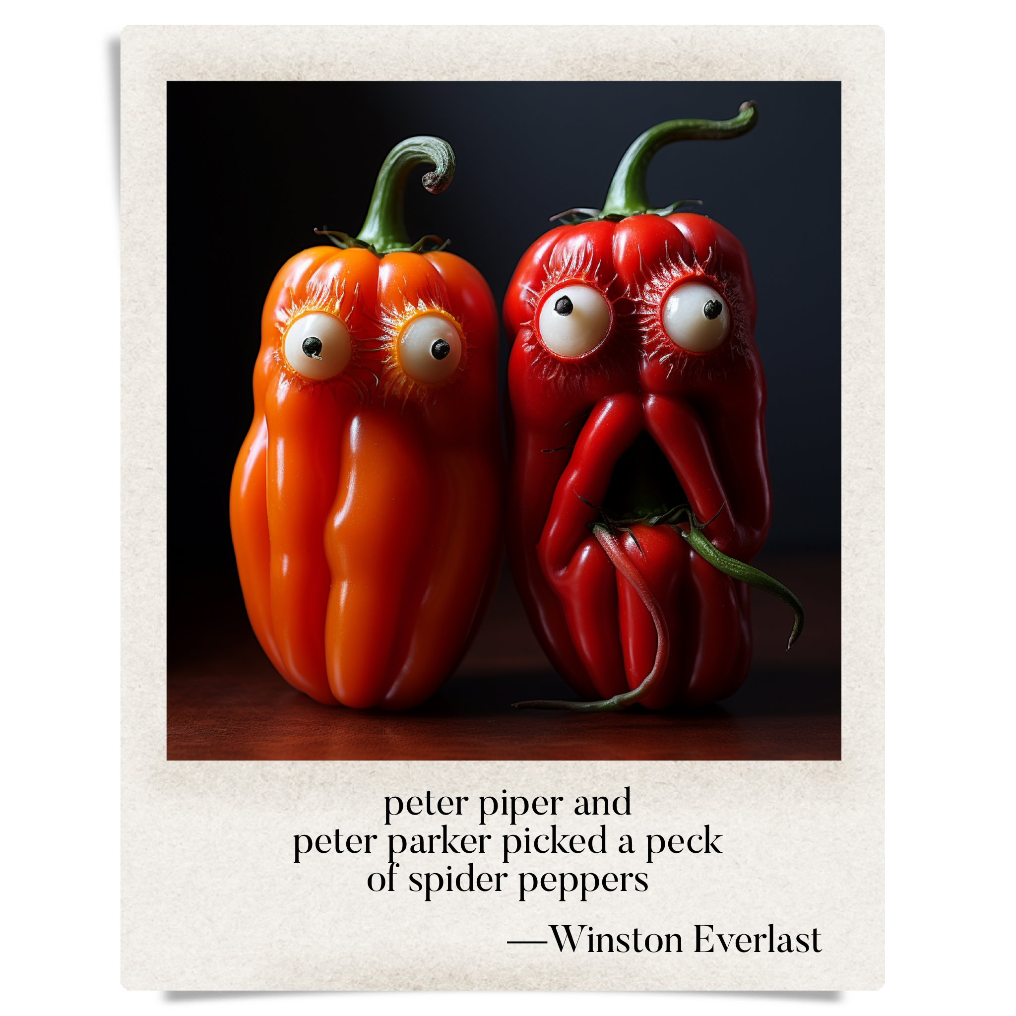 peter piper and / peter pane picked a peck / of spider peppers — haiga by Winston Everlast