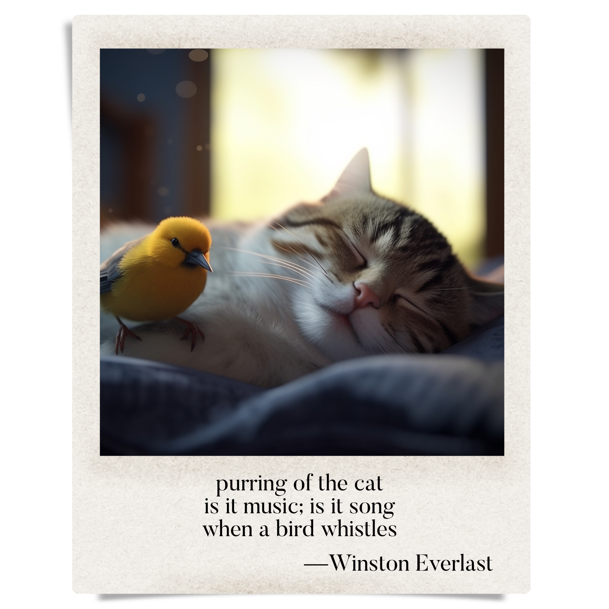 purring of the cat / is it music; is it song / when a bird whistles — haiga by Winston Everlast