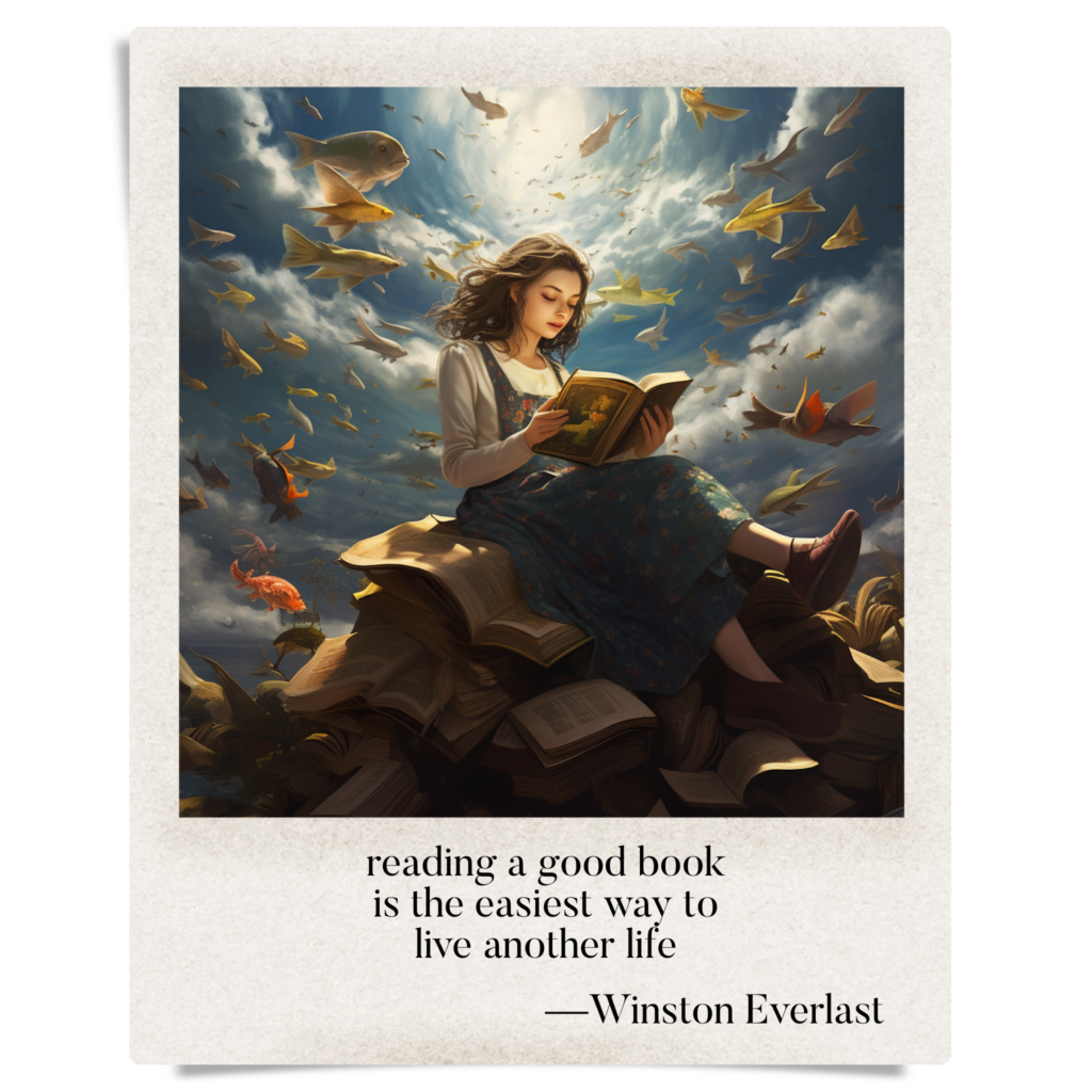 reading a good book / is the easiest way to / live another life — haiga by Winston Everlast