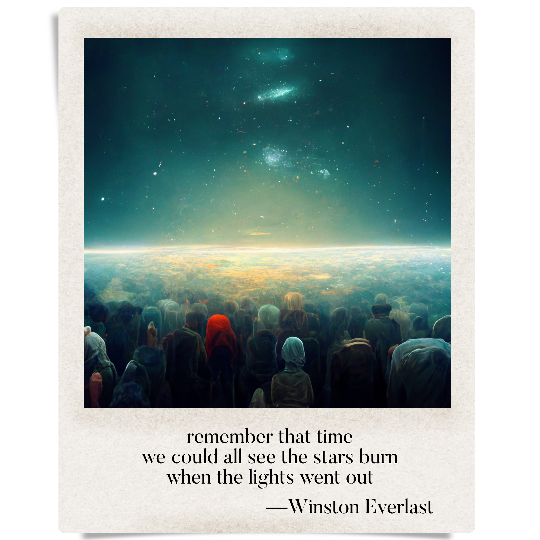 remember that time / we could all see the stars burn / when the lights went out — haiga by Winston Everlast