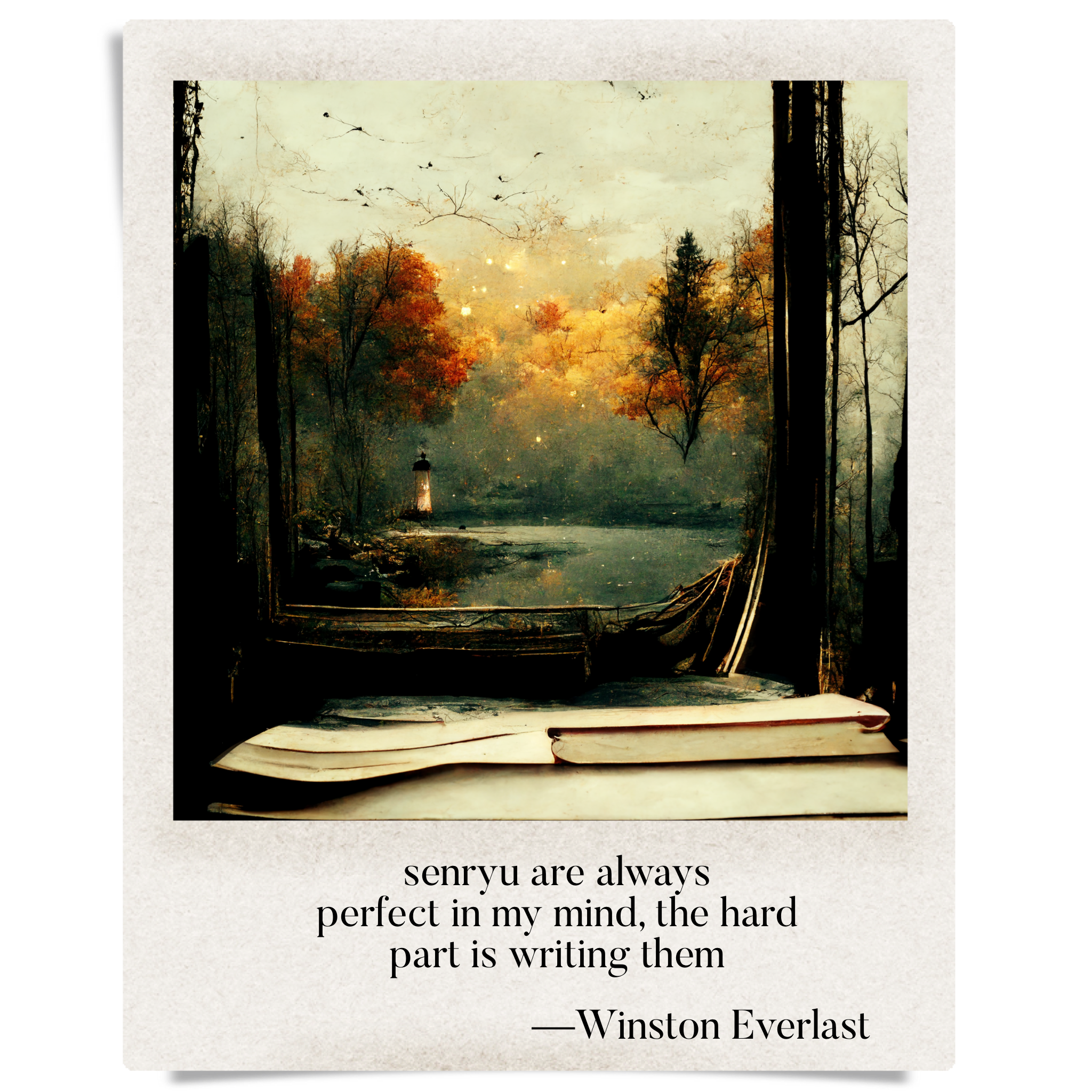 senryu are always / perfect in my mind, the hard / part is writing them — haiga by Winston Everlast