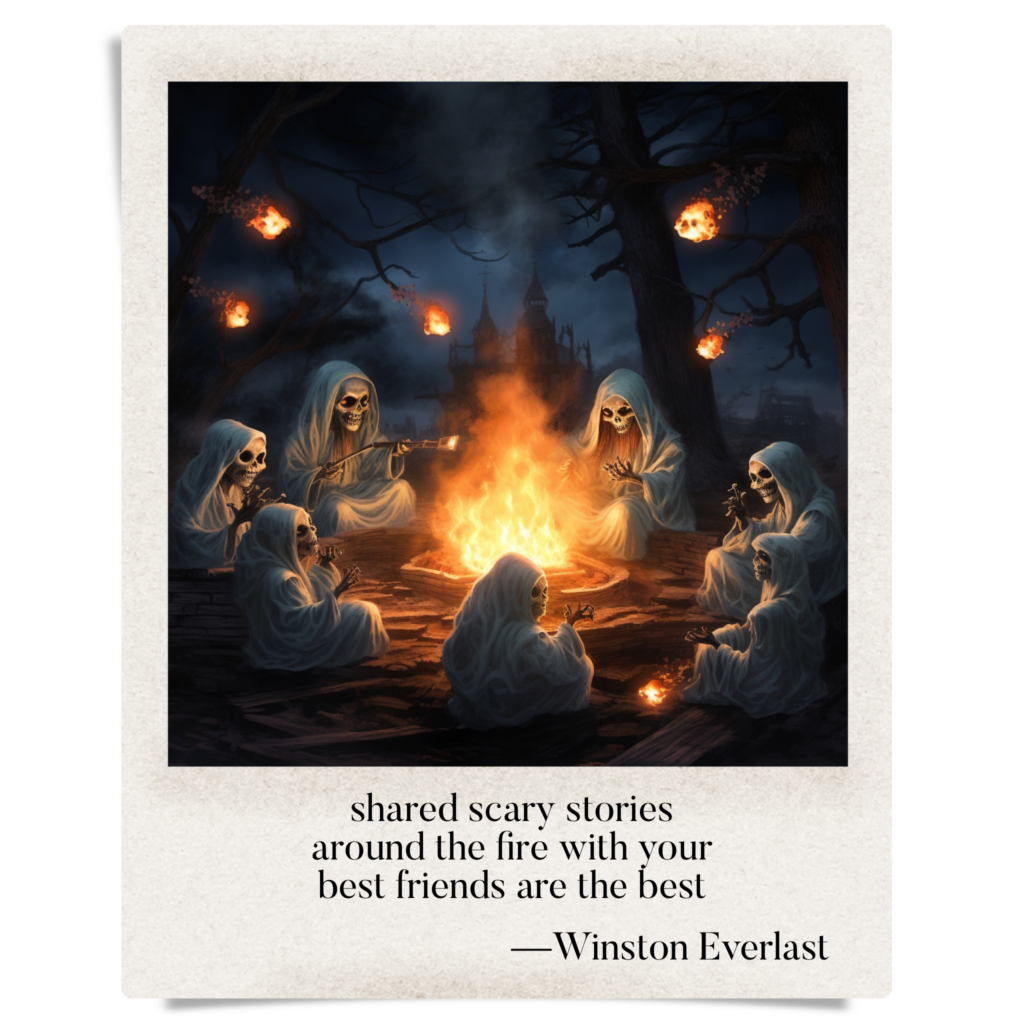 shared scary stories / around the fire with your / best friends are the best — haiga by Winston Everlast