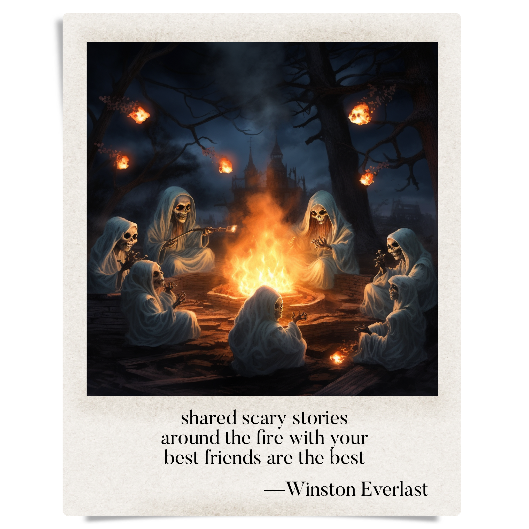shared scary stories / around the fire with your / best friends are the best — haiga by Winston Everlast
