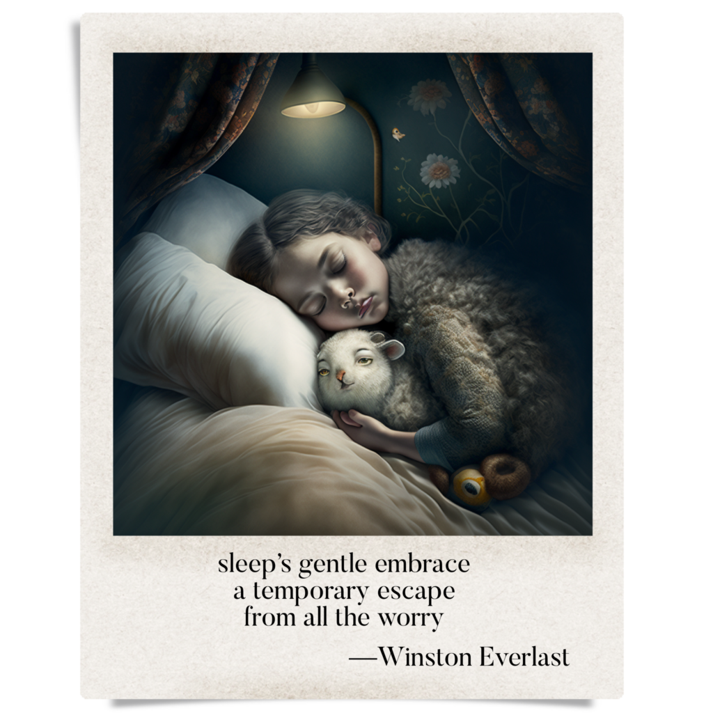 sleep's gentle embrace / a temporary escape / from all the worry — haiga by Winston Everlast