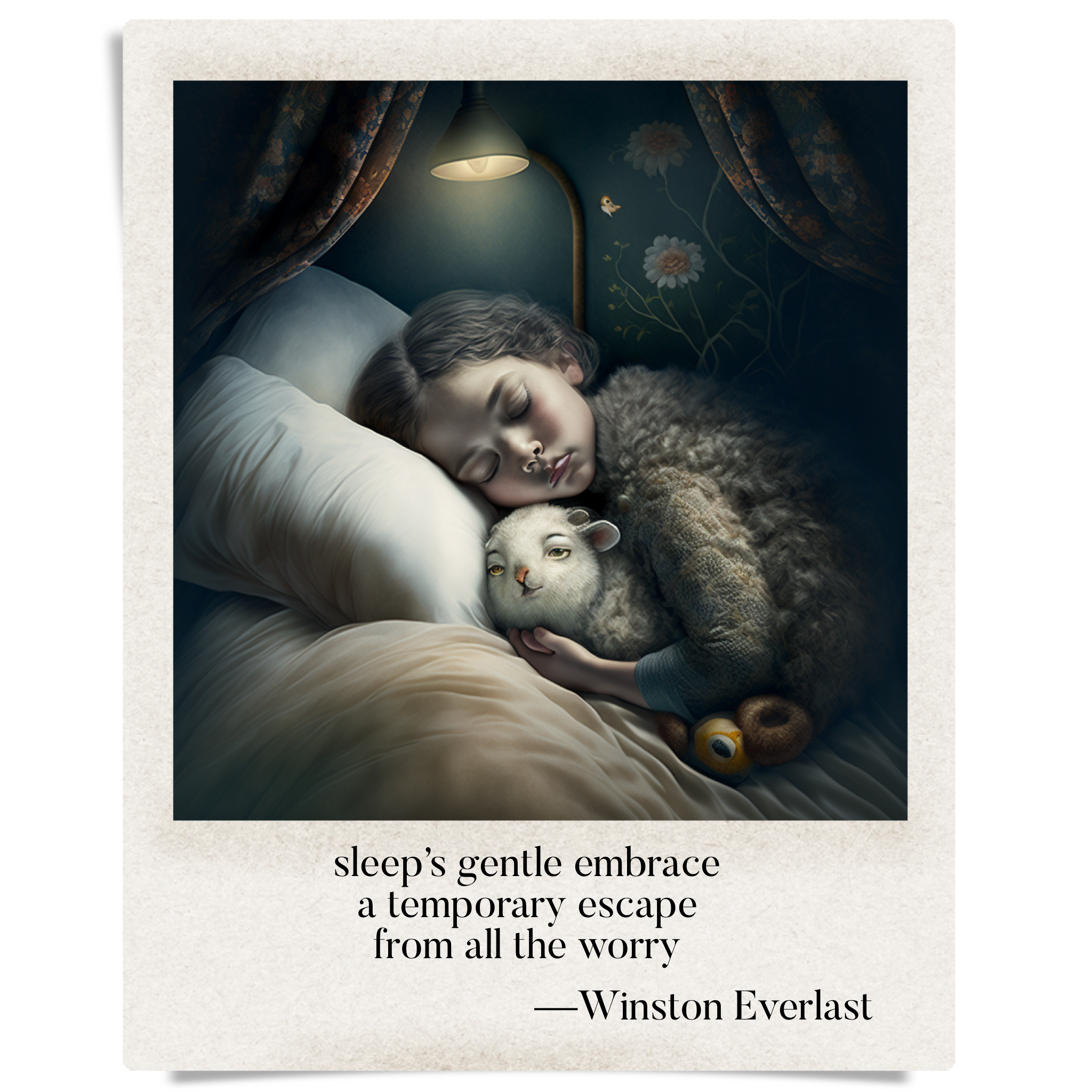 sleep's gentle embrace / a temporary escape / from all the worry — haiga by Winston Everlast