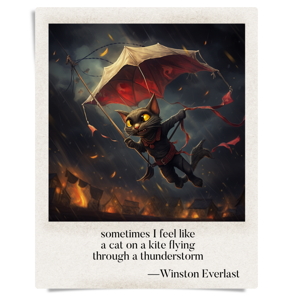 sometimes I feel like / a cat on a kite flying / through a thunderstorm — haiga by Winston Everlast