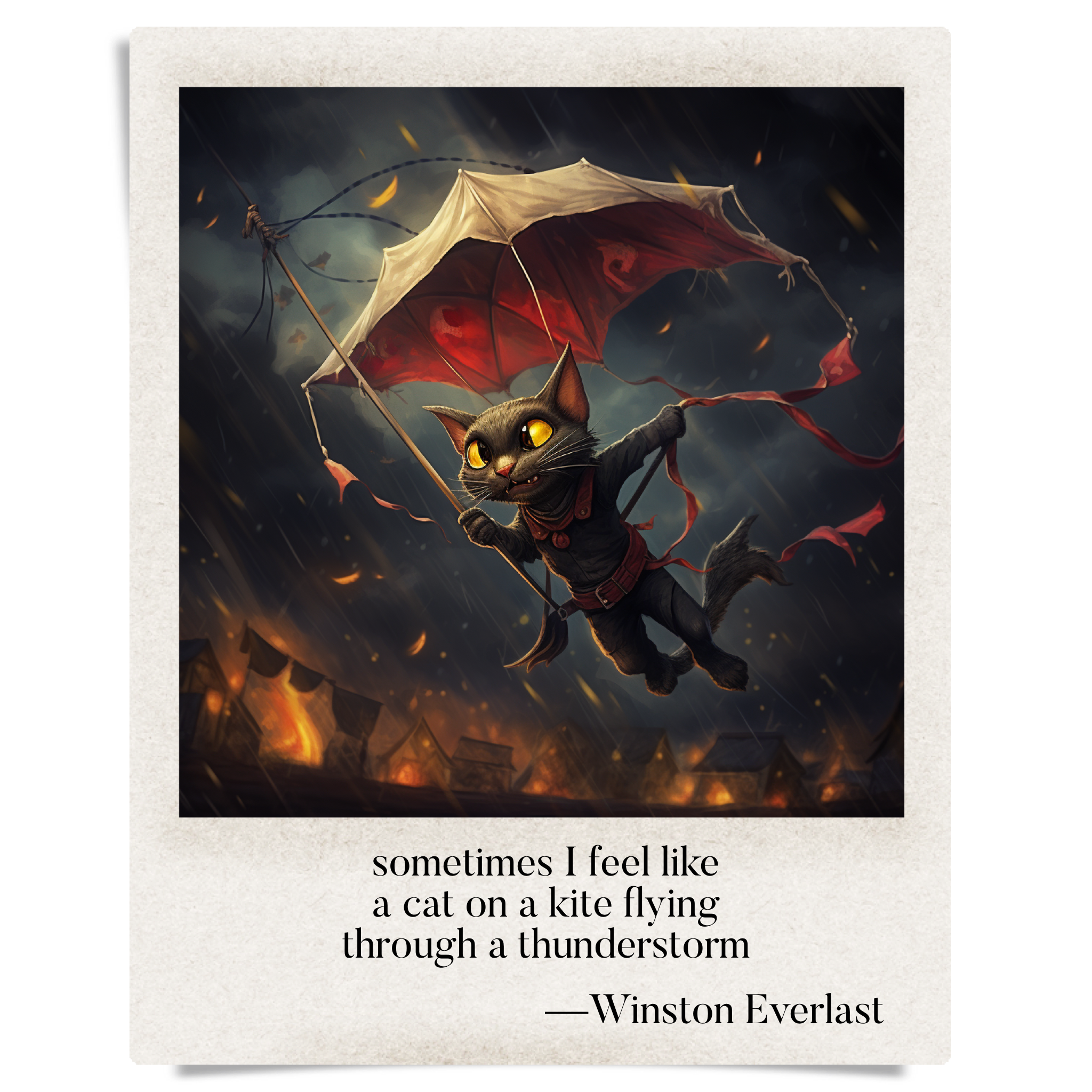 sometimes I feel like / a cat on a kite flying / through a thunderstorm — haiga by Winston Everlast
