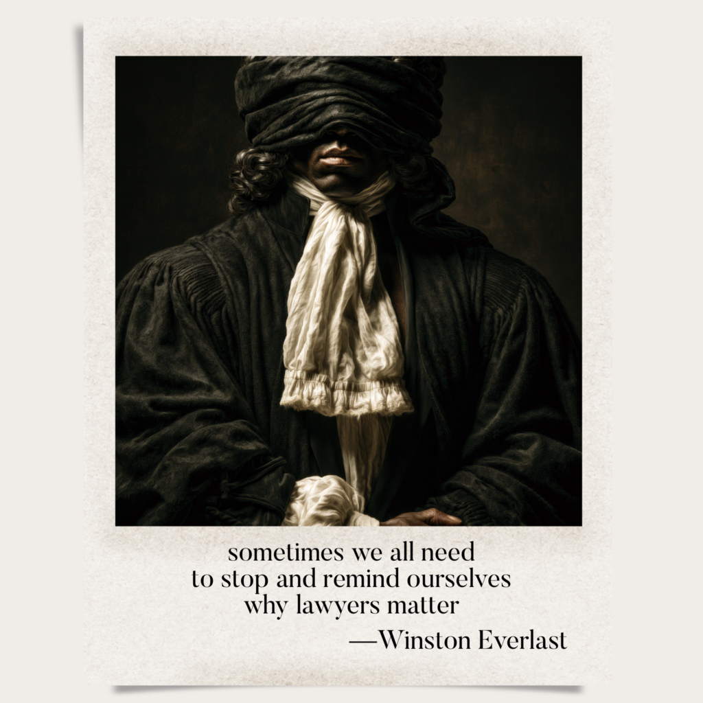 sometimes we all need / to stop and remind ourselves / why lawyers matter — haiga by Winston Everlast