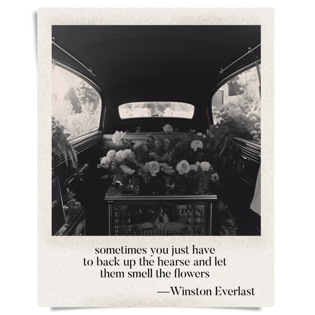 sometimes you just have / to back up the hearse and let / them smell the flowers — haiga by Winston Everlast