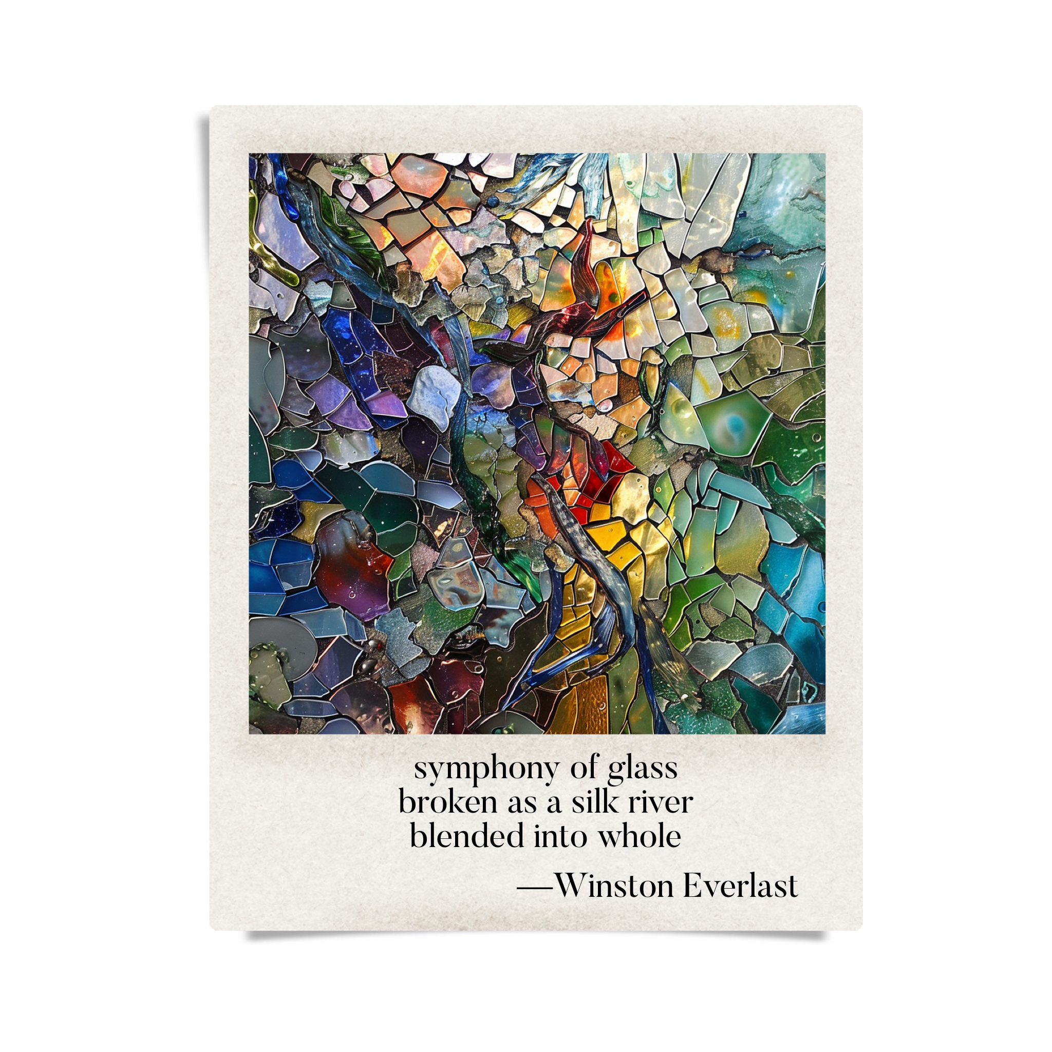 symphony of glass / broken as a silk river / blended into whole — haiga by Winston Everlast