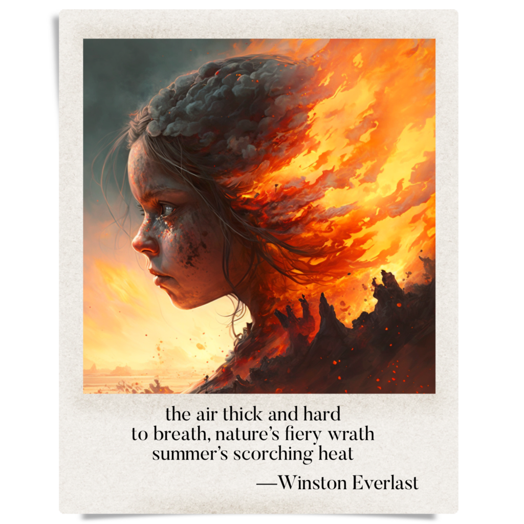 the air thick and hard / to breath, nature's fiery wrath / summer's scorching heat — haiga by Winston Everlast