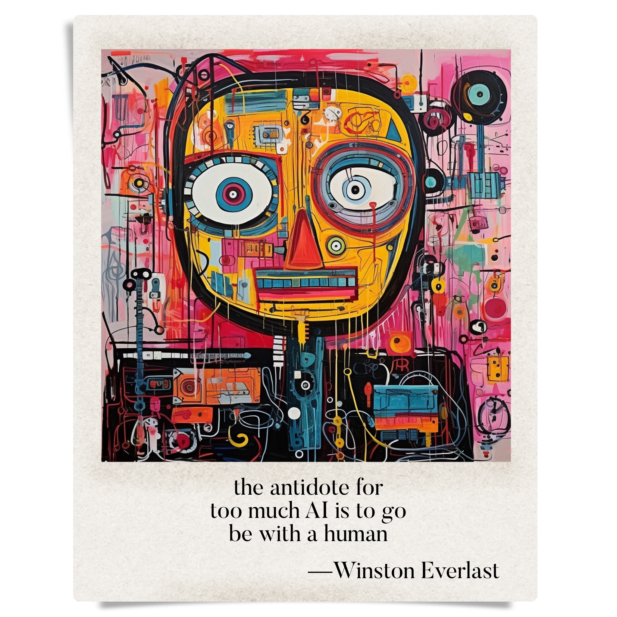 the antidote for / too much AI is to go / be with a human — haiga by Winston Everlast