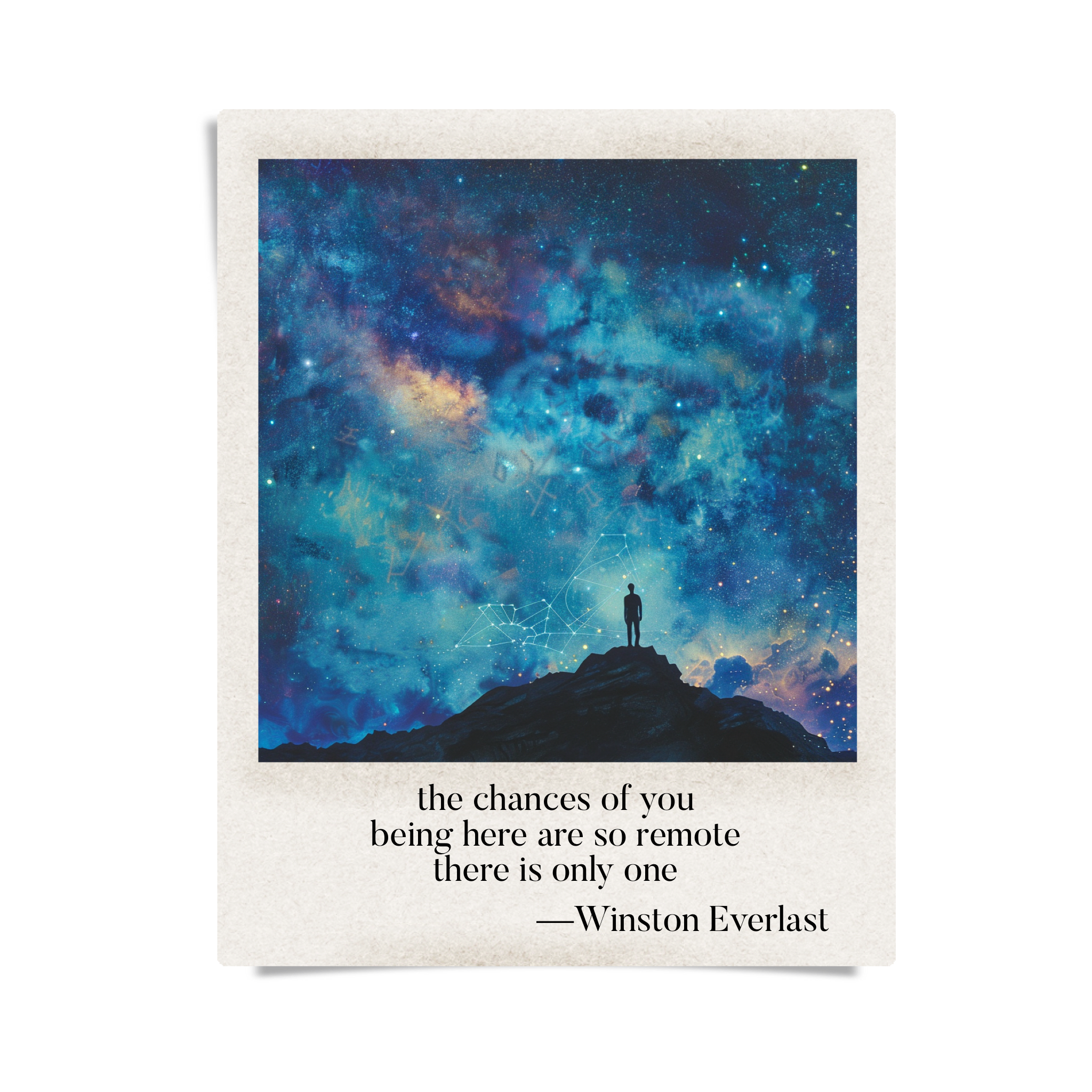 the chances of you / being here are so remote / there is only one — haiga by Winston Everlast