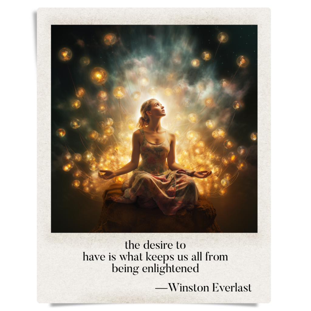the desire to / have is what keeps us all from / being enlightened — haiga by Winston Everlast