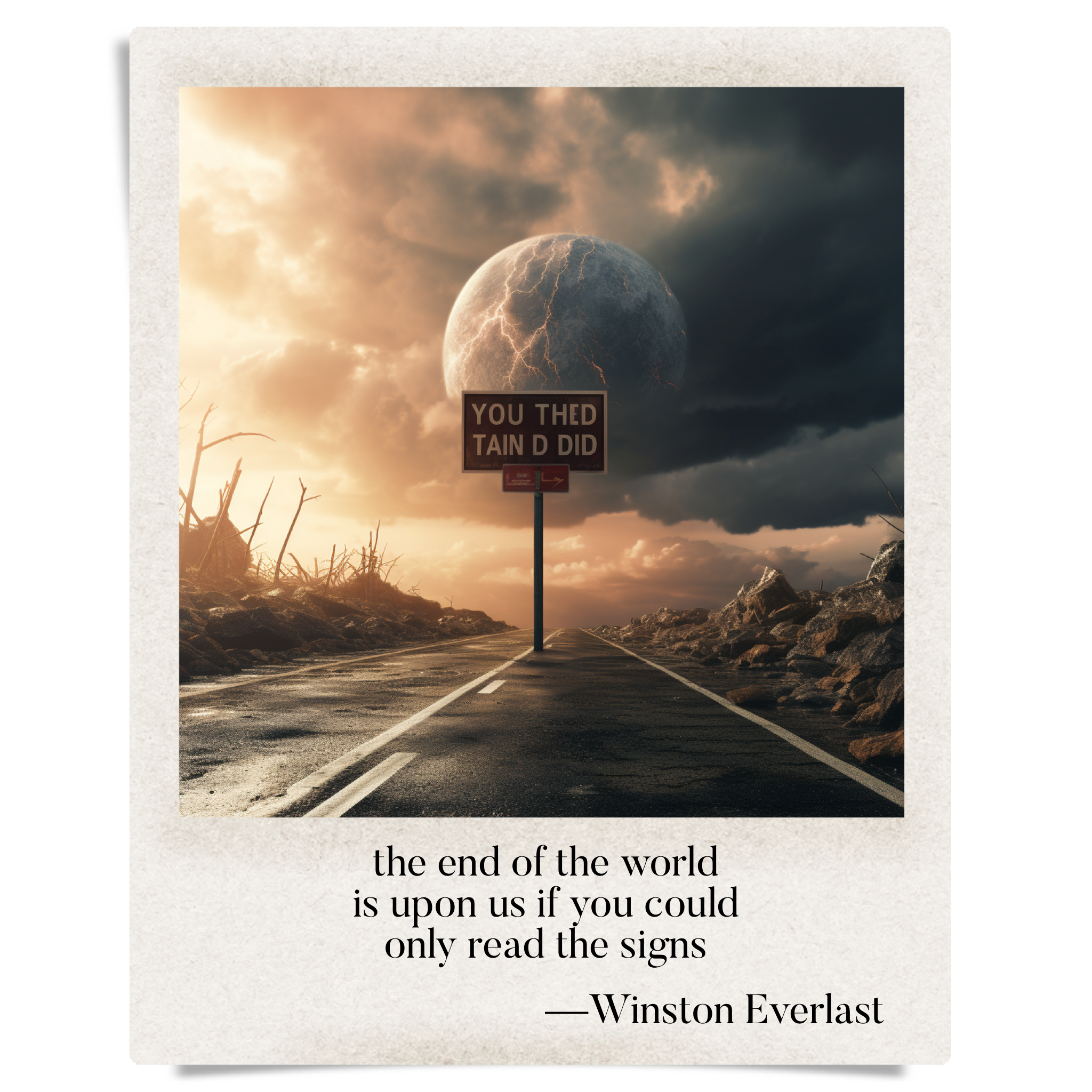 the end of the world / is upon us if you could / only read the signs — haiga by Winston Everlast