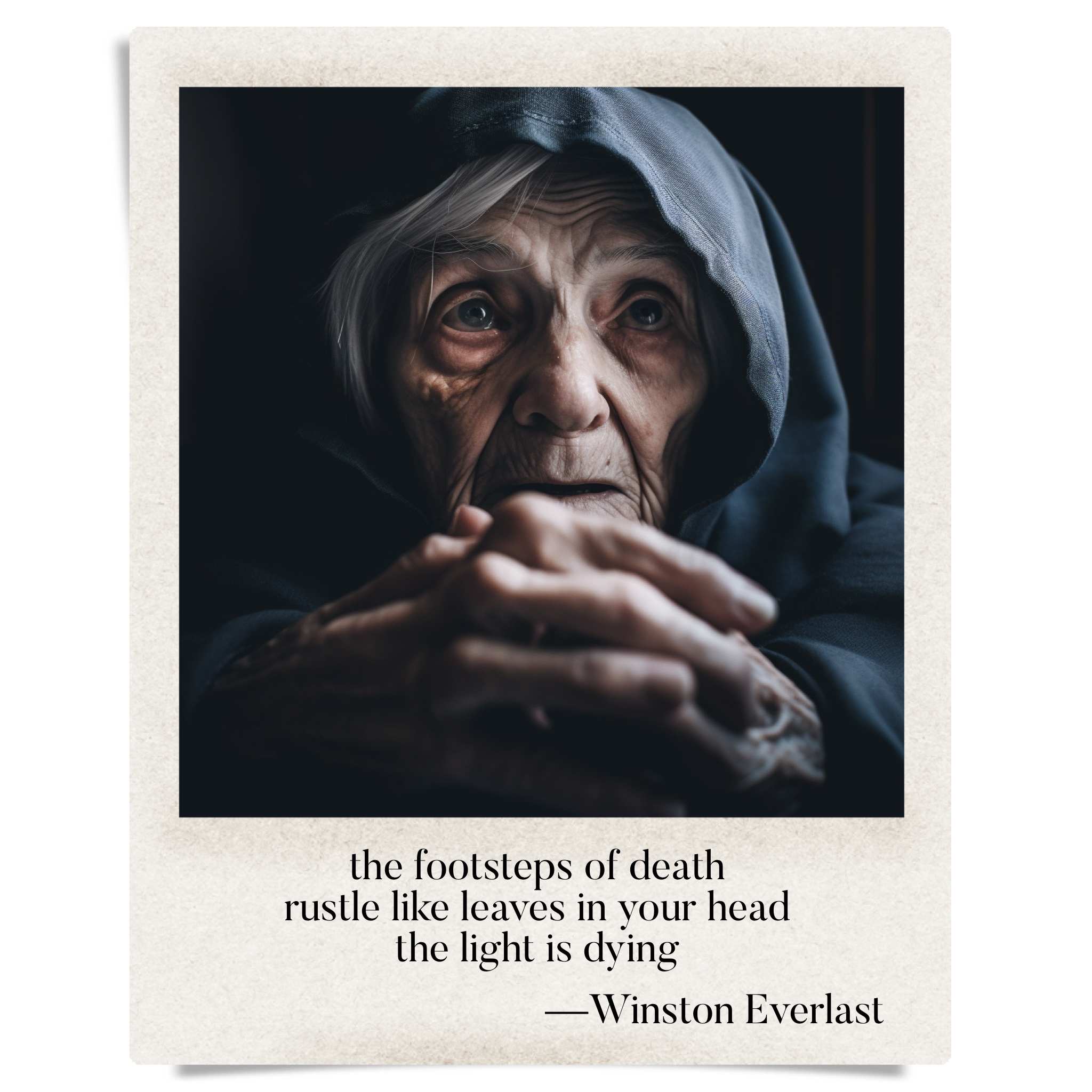 the footsteps of death / rustle like leaves in your head / the light is dying — haiga by Winston Everlast