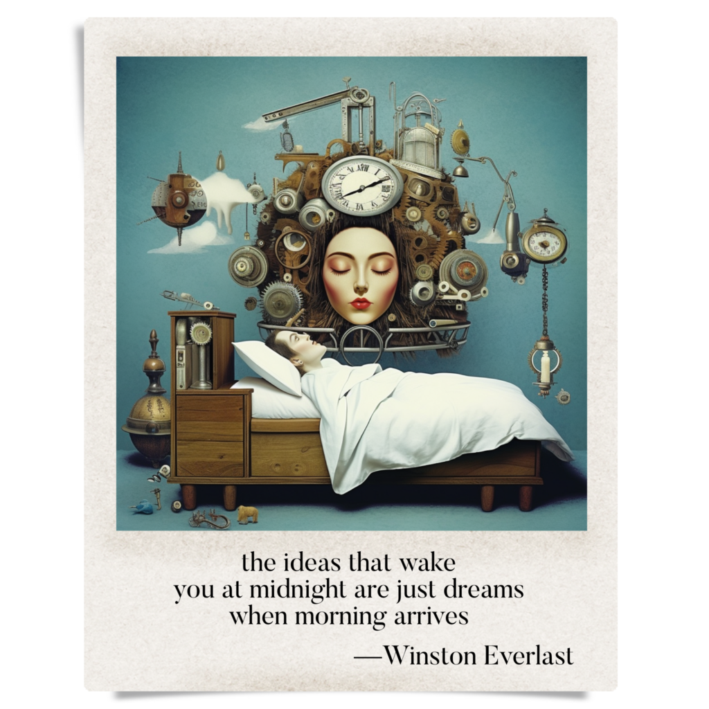 the ideas that wake / you at midnight are just dreams / when morning arrives — haiga by Winston Everlast