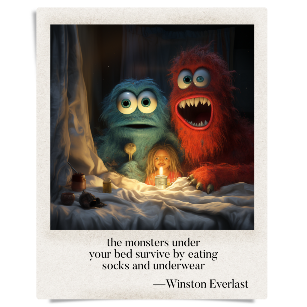 the monsters under / your bed survive by eating / socks and underwear — haiga by Winston Everlast