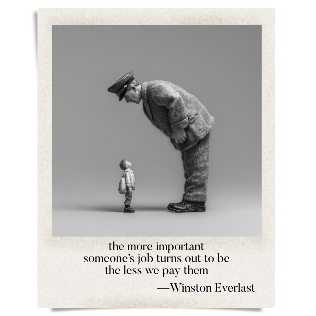 the more important / someone’s job turns out to be / the less we pay them — haiga by Winston Everlast