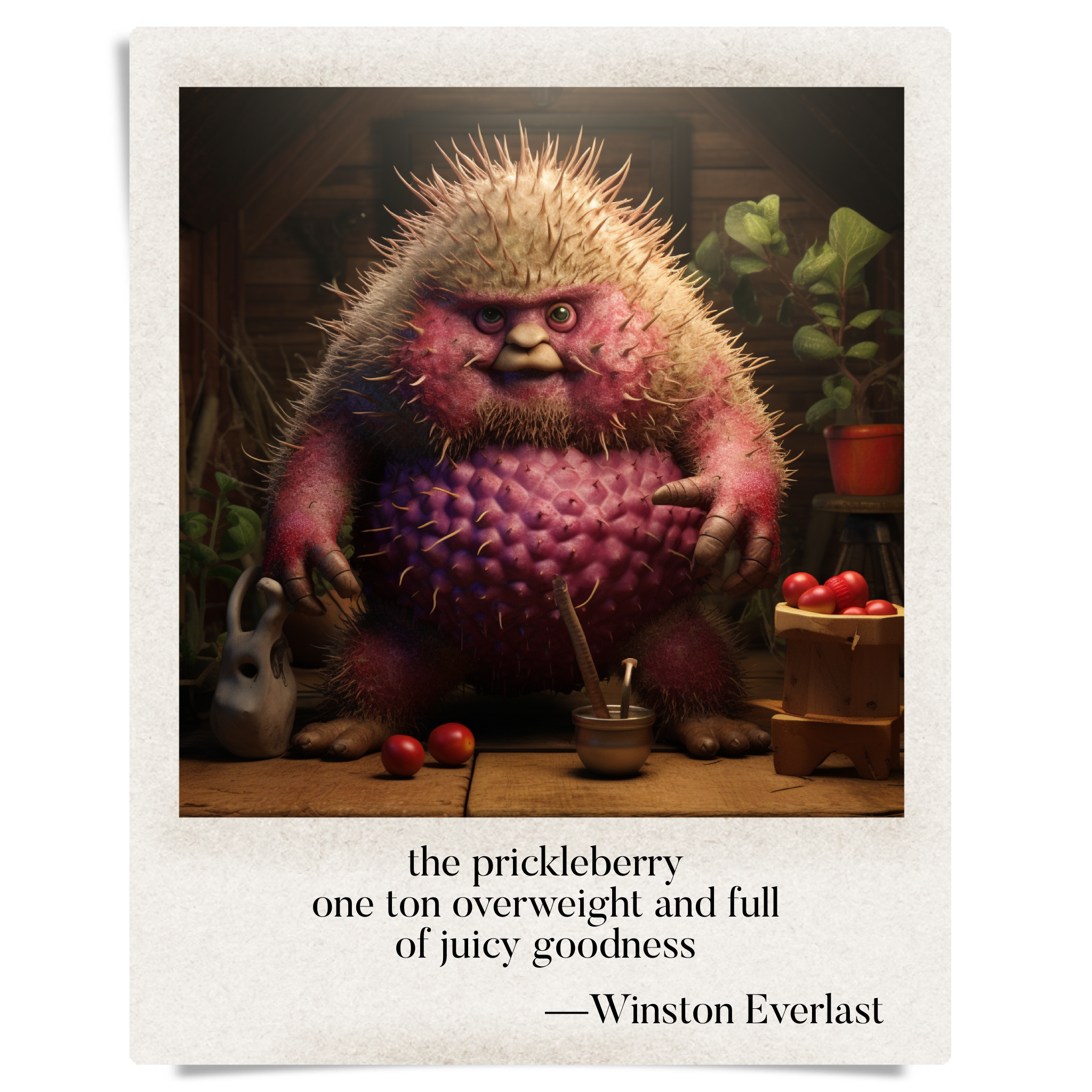 the prickleberry / one ton overweight and full / of juicy goodness — haiga by Winston Everlast