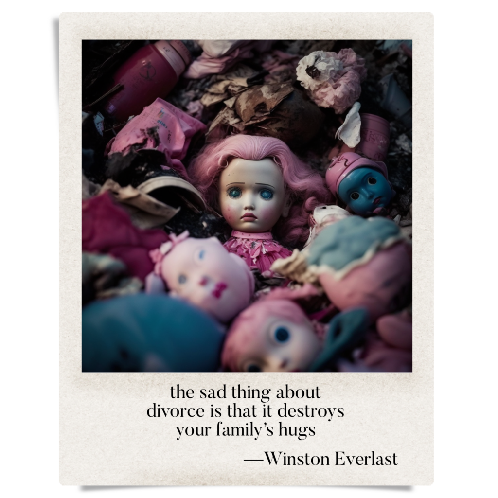 the sad thing about / divorce is that it destroys / your family's hugs — haiga by Winston Everlast