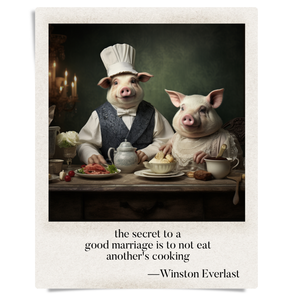 the secret to a / good marriage is to not eat / another's cooking — haiga by Winston Everlast