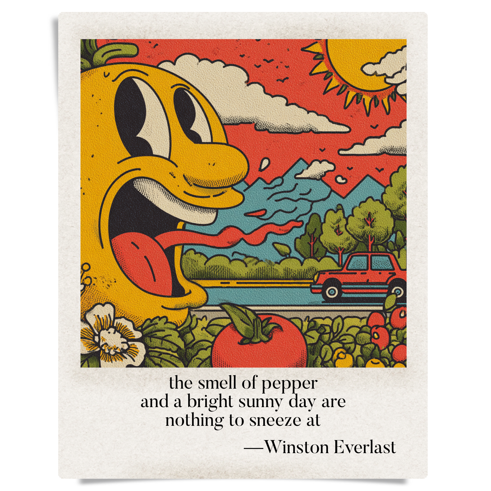 the smell of pepper / and a bright sunny day are / nothing to sneeze at — haiga by Winston Everlast