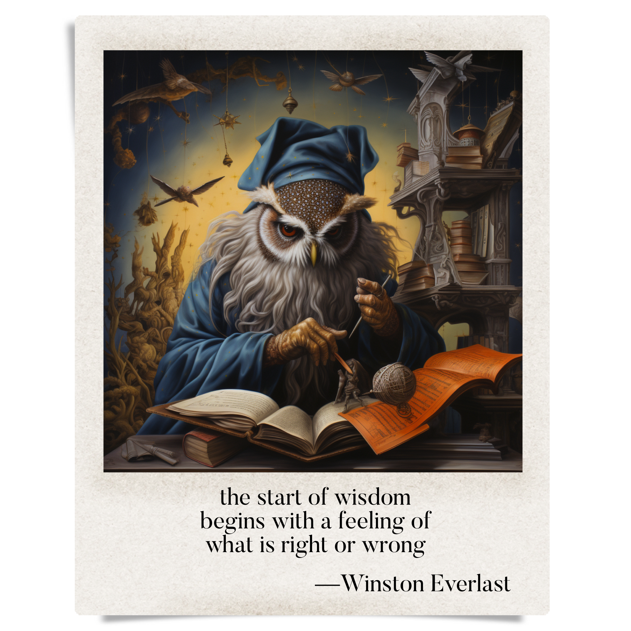 the start of wisdom / begins with a feeling of / what is right or wrong — haiga by Winston Everlast