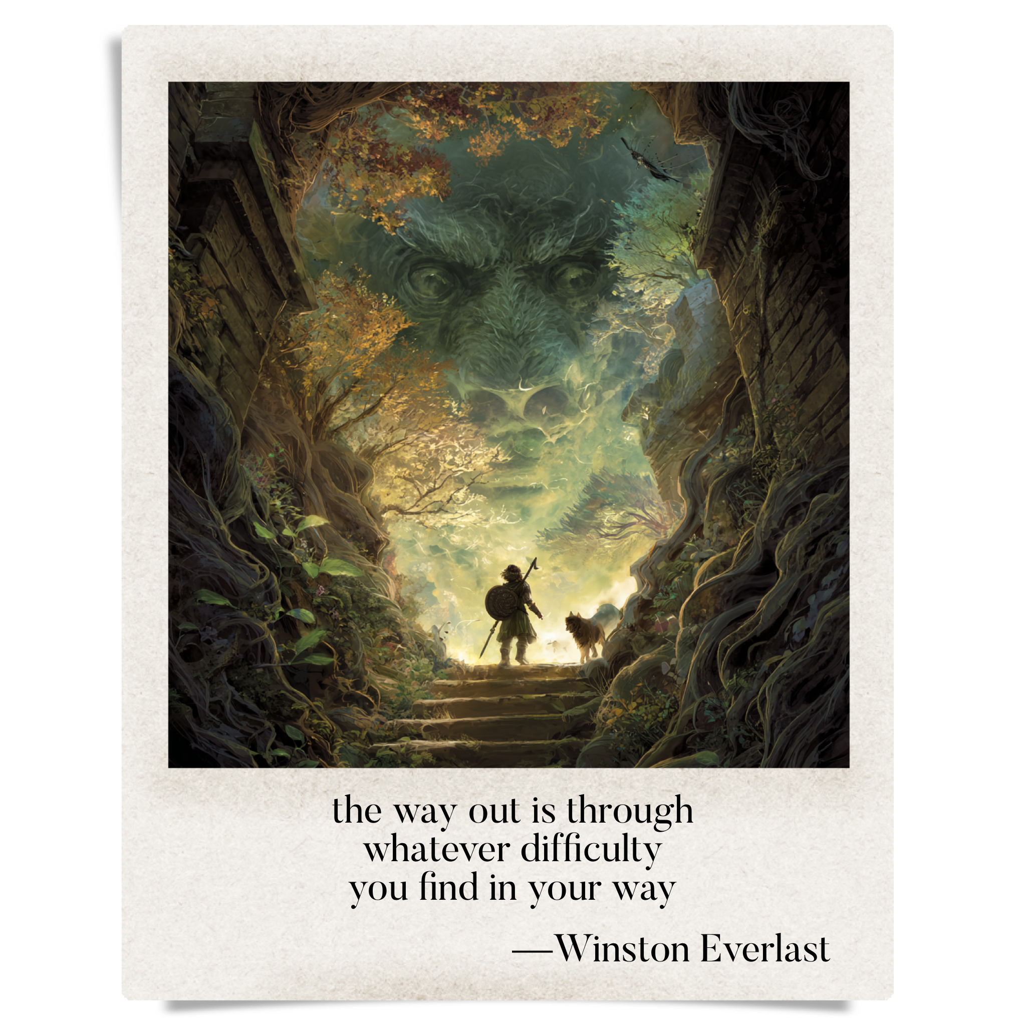the way out is through / whatever difficulty / you find in your way — haiga by Winston Everlast