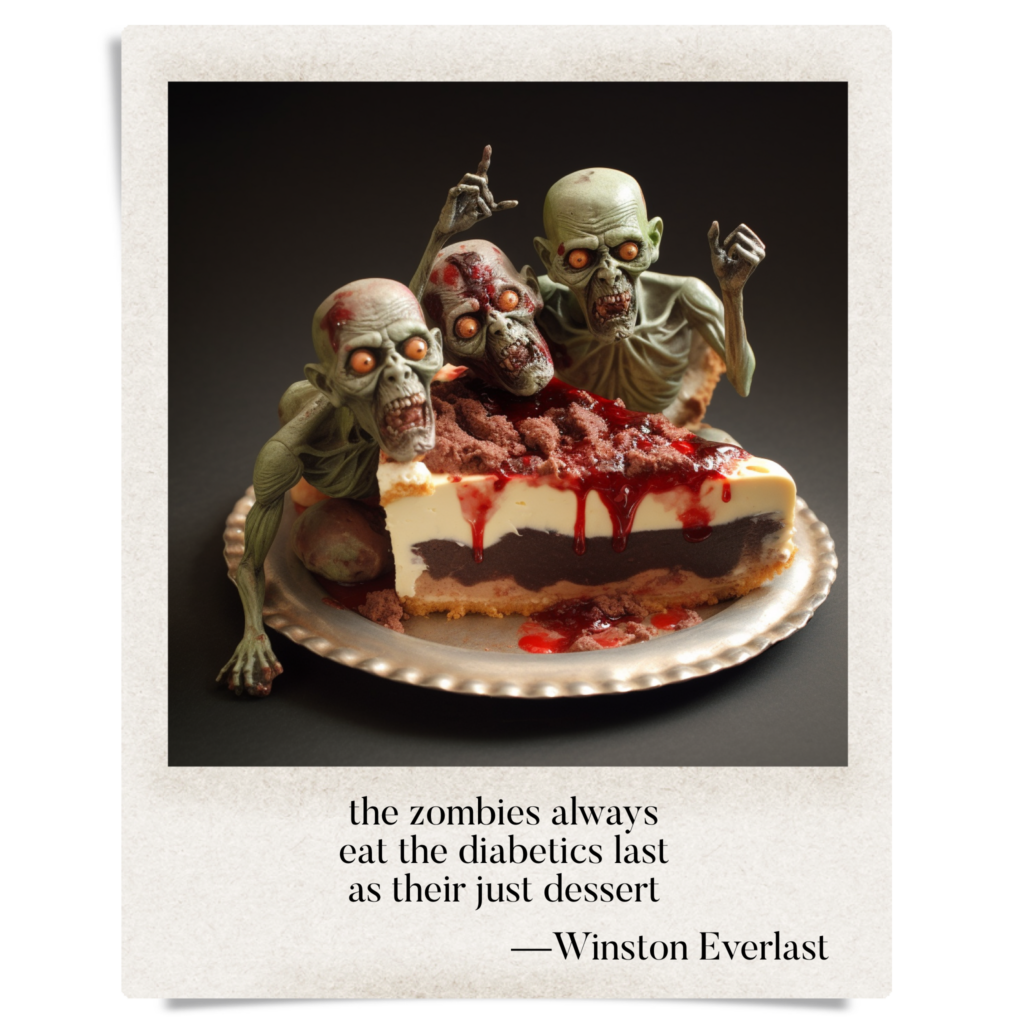the zombies always / eat the diabetics last / as their just dessert — haiga by Winston Everlast
