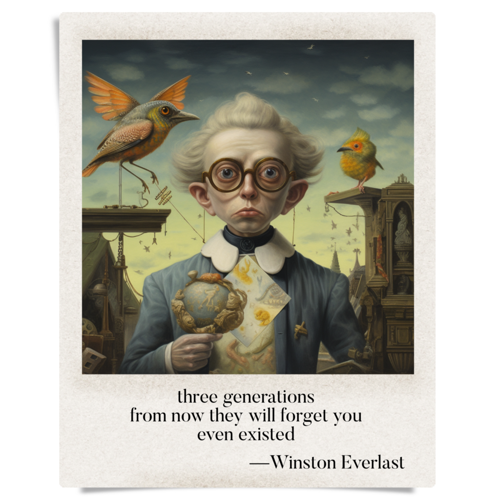 three generations / from now they will forget you / even existed — haiga by Winston Everlast