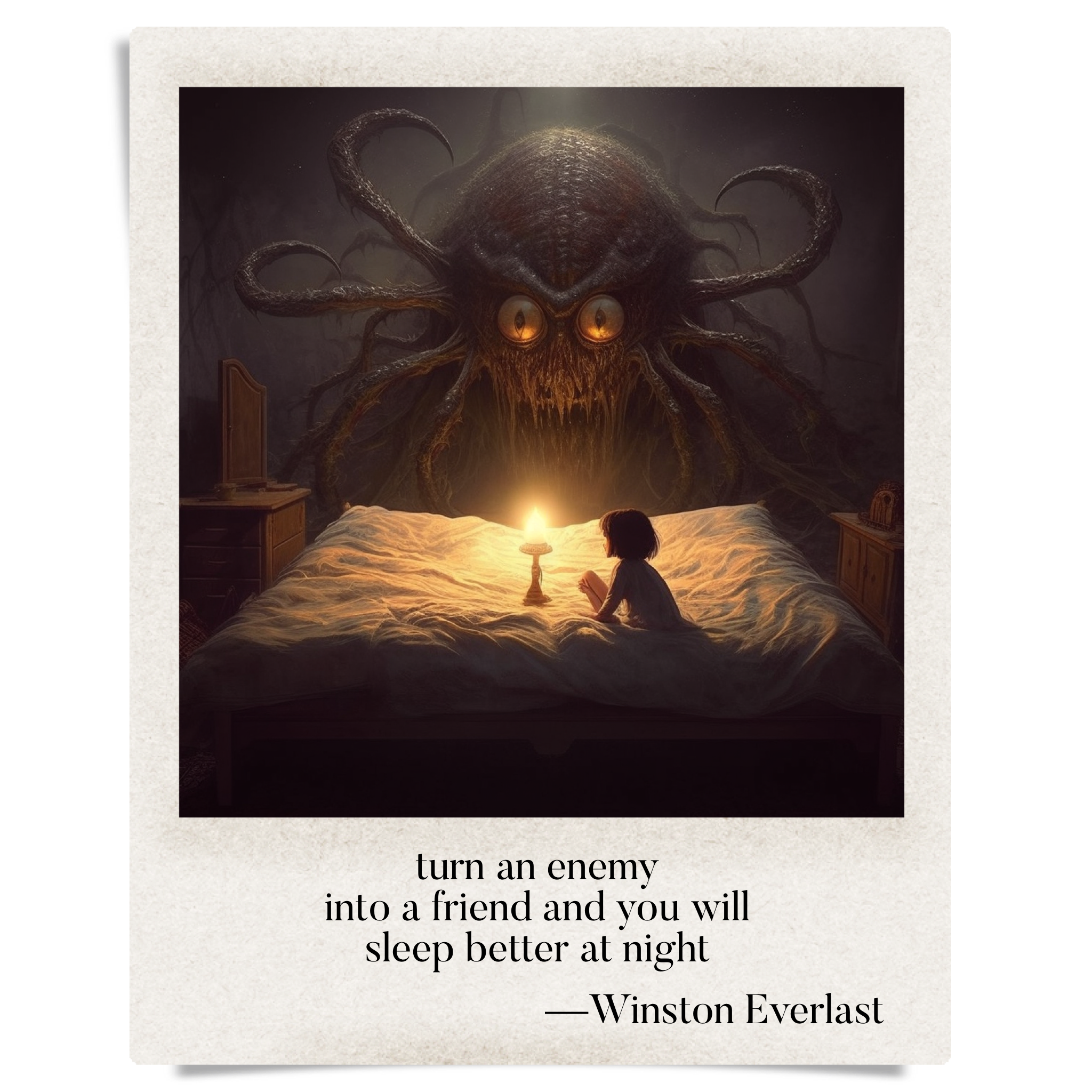 turn an enemy / into a friend and you will / sleep better at night — haiga by Winston Everlast