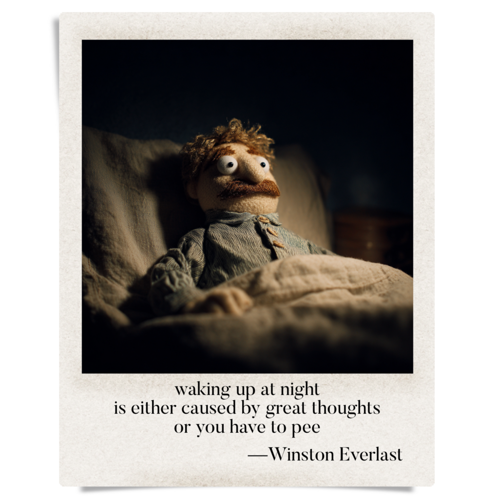 waking up at night / is either caused by great thoughts / or you have to pee — haiga by Winston Everlast