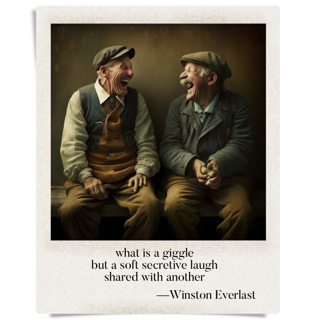 what is a giggle / but a soft secretive laugh / shared with another — haiga by Winston Everlast