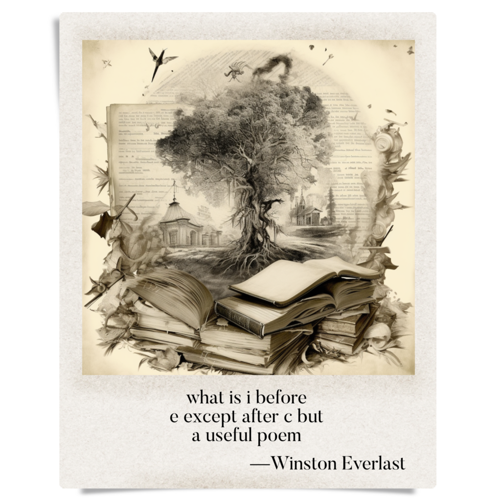 what is i before / e except after c but / a useful poem — haiga by Winston Everlast