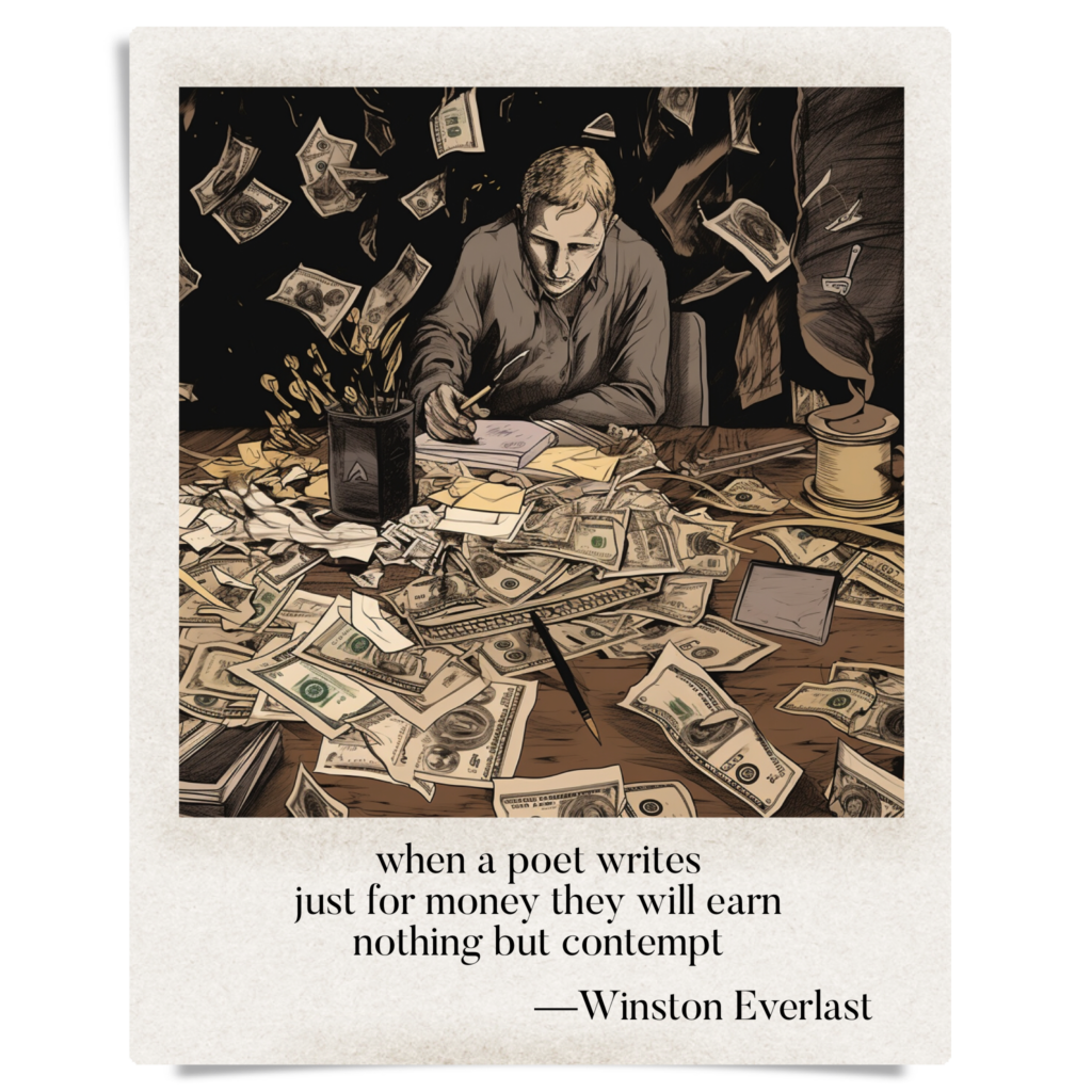 when a poet writes / just for money they will earn / nothing but contempt — haiga by Winston Everlast